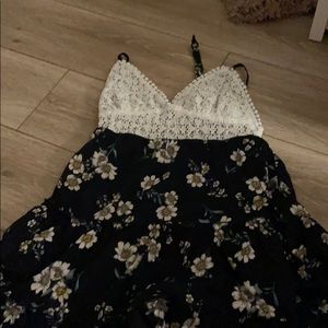Flower print top lace dress